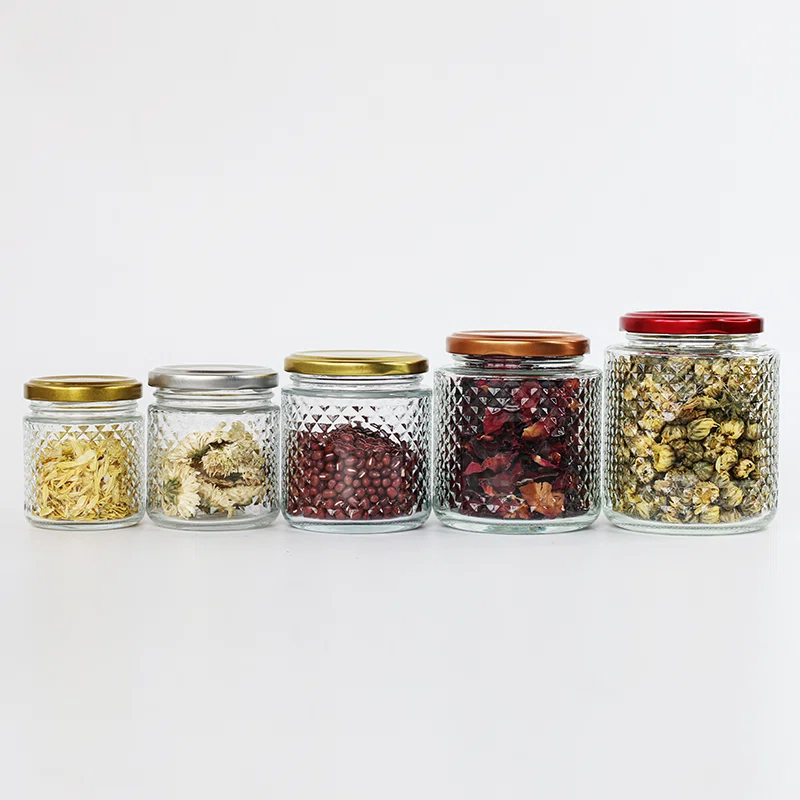 five filled decorative glass jar for food products 02