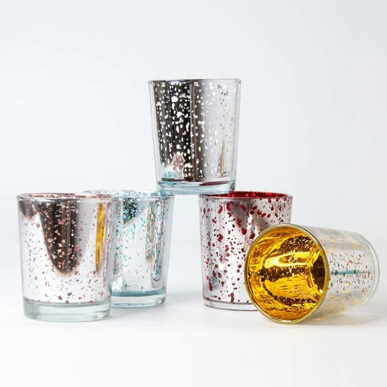 four glass jars with plating surface finishing for candles 01