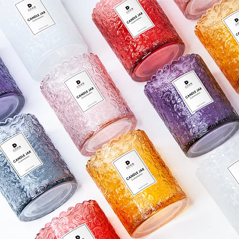 several decorative glass candle jar with custom label 01