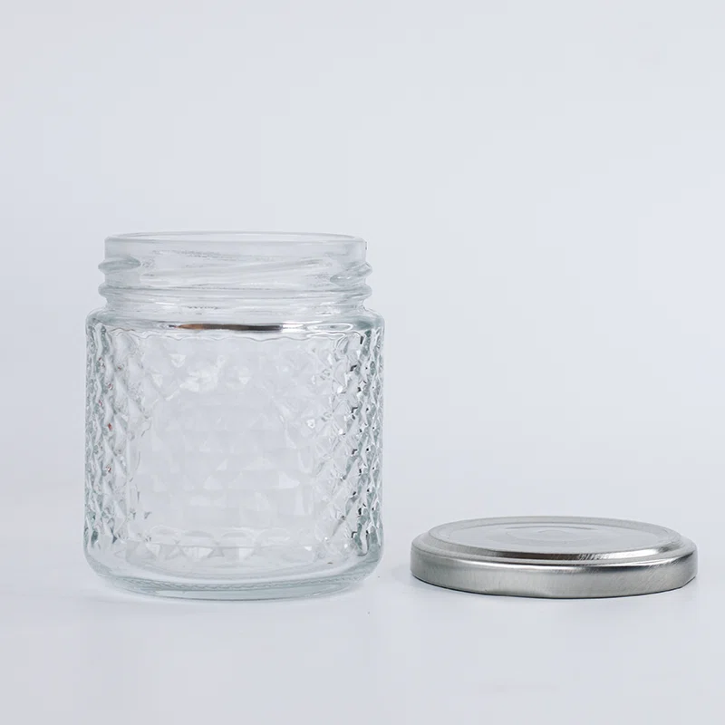 an open decorative glass jar for food products 02