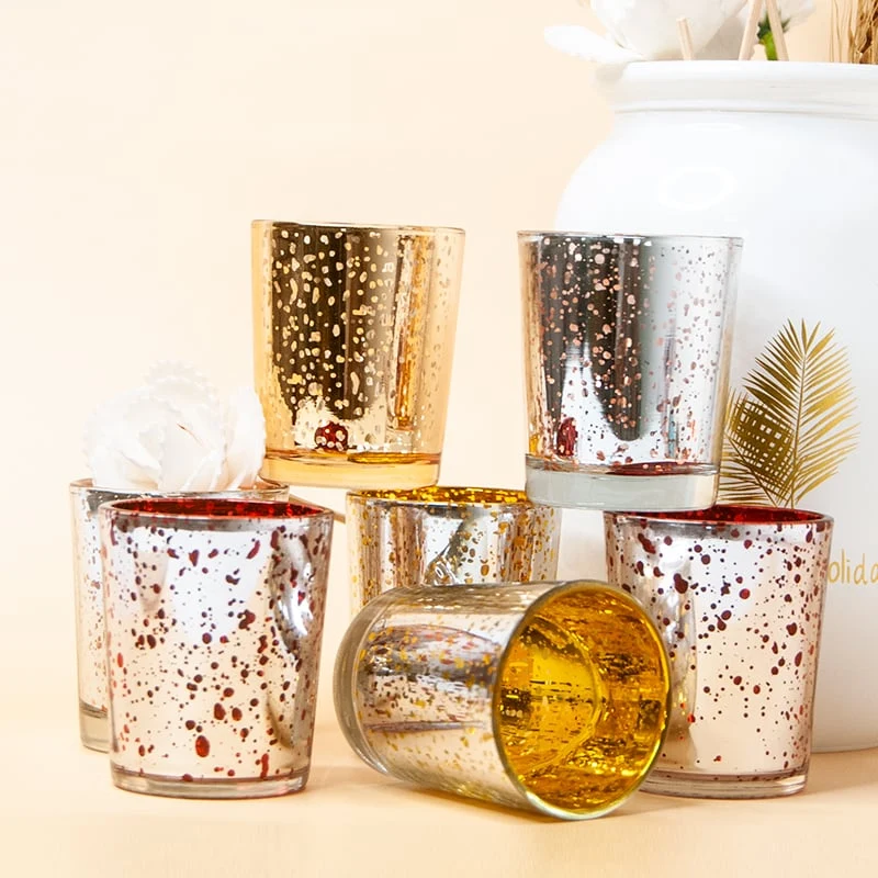 several electroplated speckled glasses for candles 03