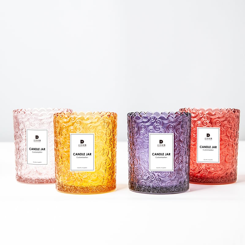 four decorative glass candle jar with custom label 02
