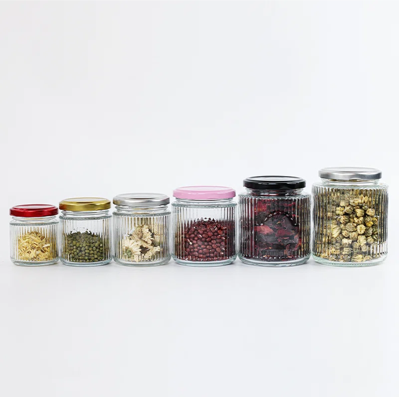 six filled circular glass jar storage with customized body 01