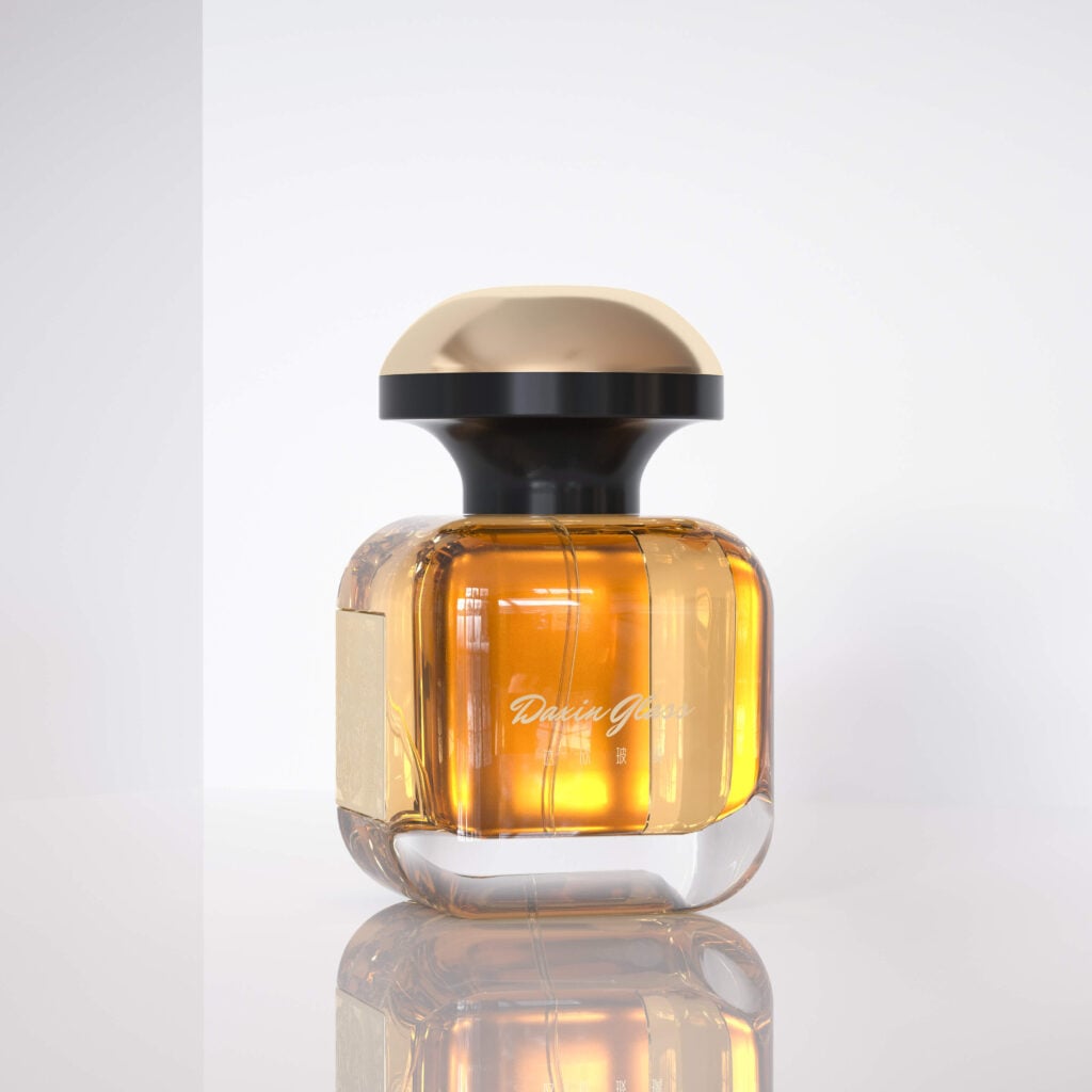 gold perfume bottle with mushroom lid