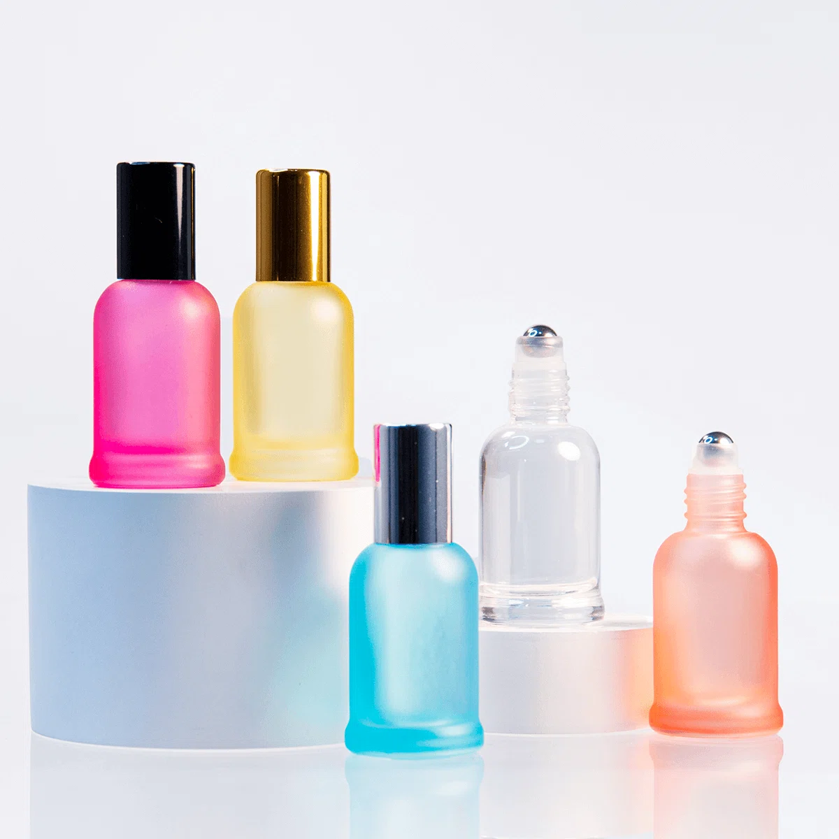 10ml Frosted Color Clear Dual Fitment Glass Roll On Roller Bottle with Metal Roller
