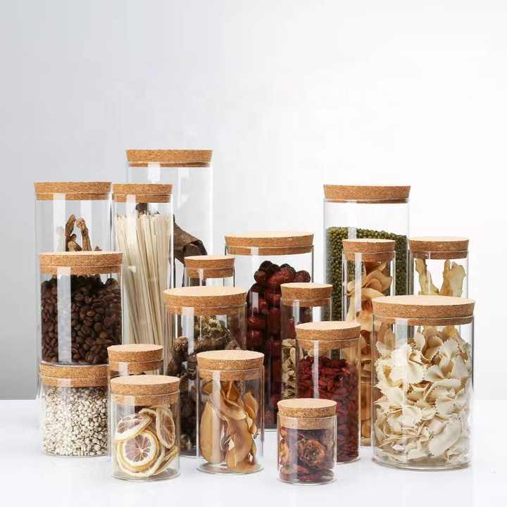 Food Storage Plugs Kitchen Airtight Glass Canisters Mason Glass Jar with Natural Cork Lid