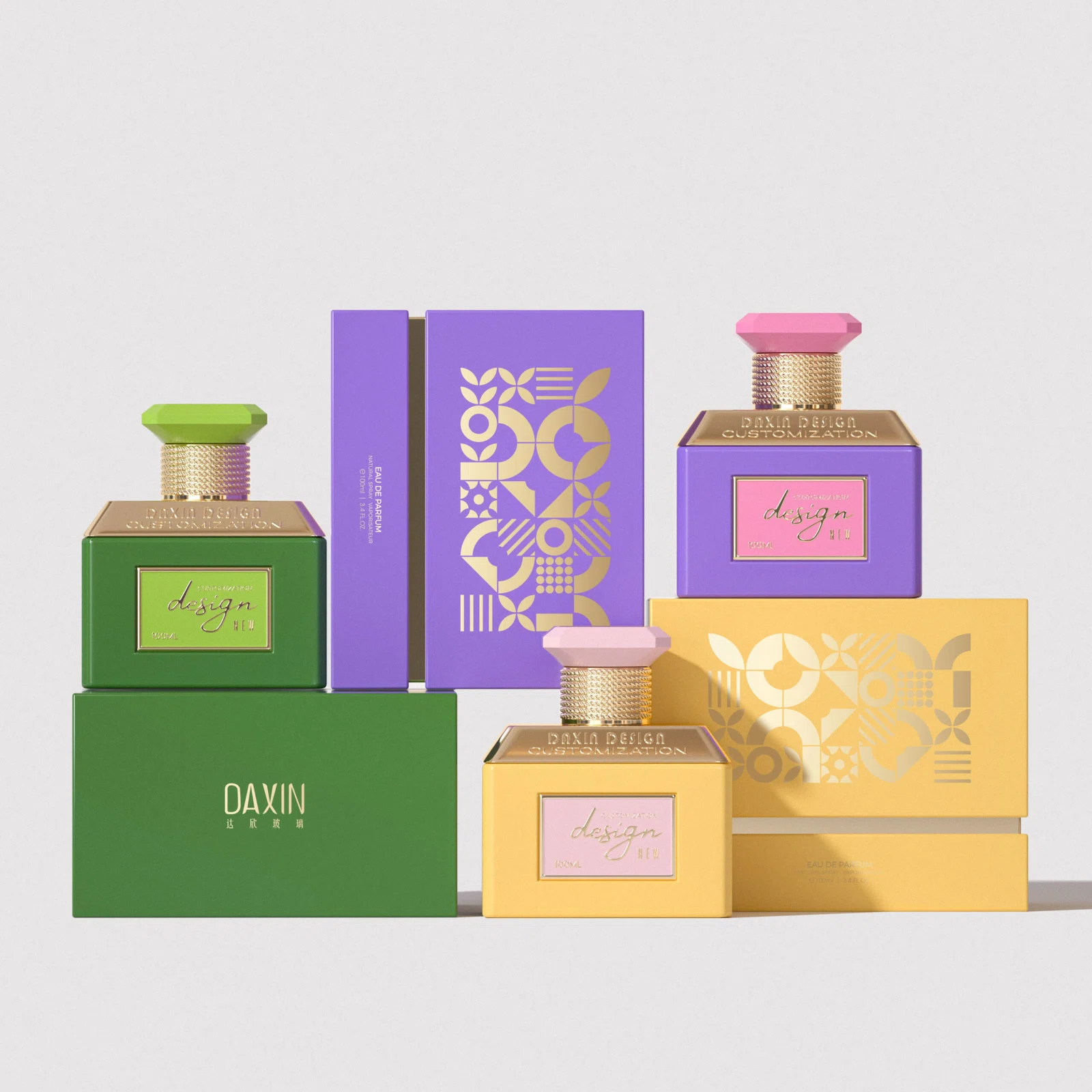 Colorful 3.4oz 100ml Custom Rectangle Luxury Empty Perfume Bottle with Box Packaging