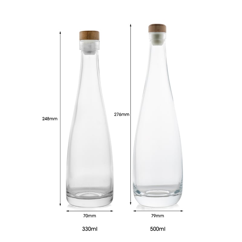measurements of two glass bottle packaging for beverages 01