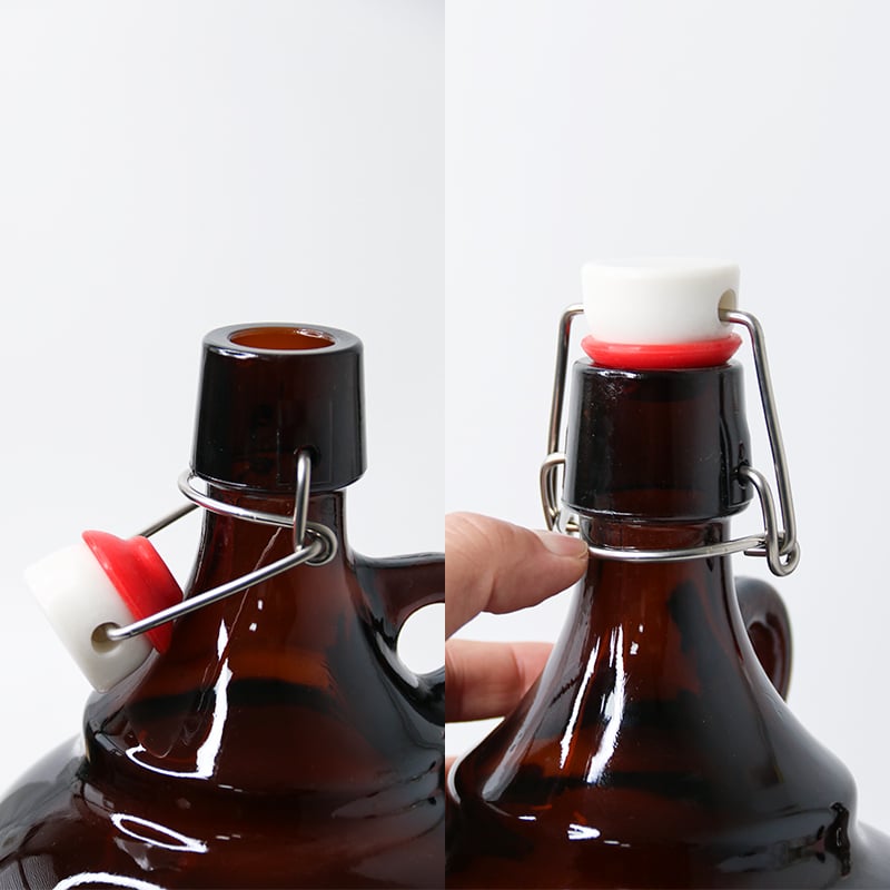 close ups of a glass jug packaging for beverages with stopper closure 01